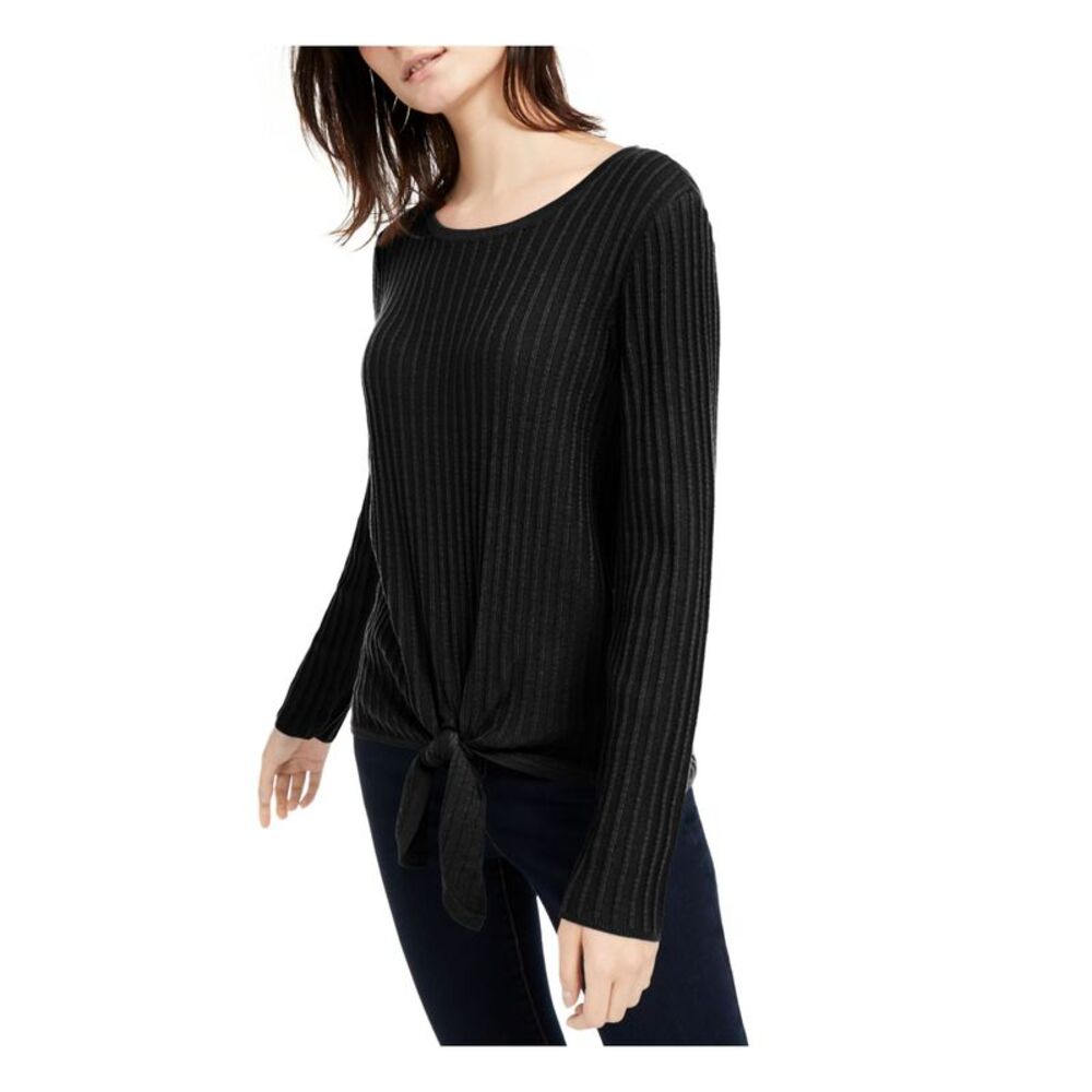 INC Womens Gray Tie Pinstripe Long Sleeve Jewel Neck T-Shirt Size: XS - Picture 3 of 4